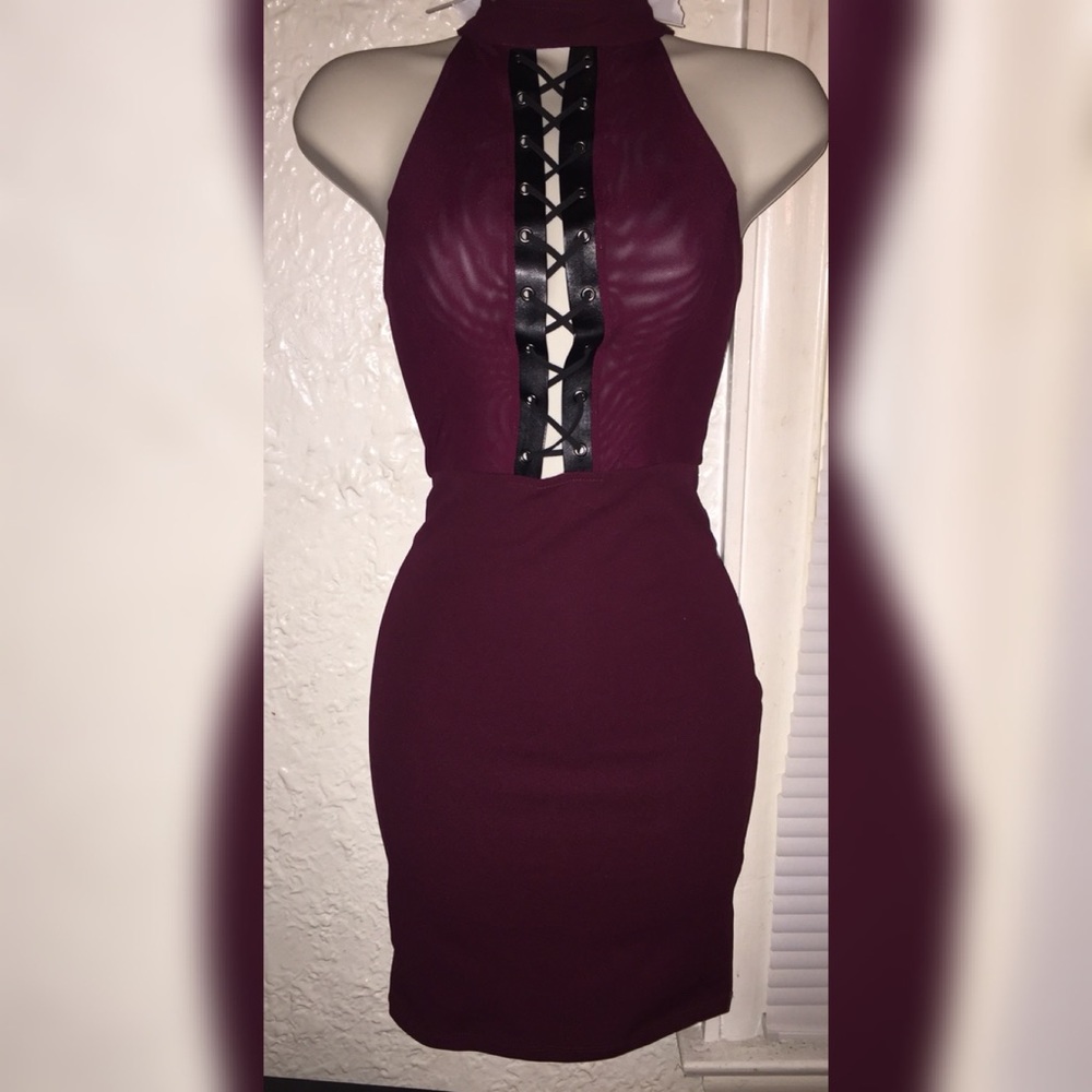 Sold! Sexy Burgundy Wine Lace Up Bodycon Dress